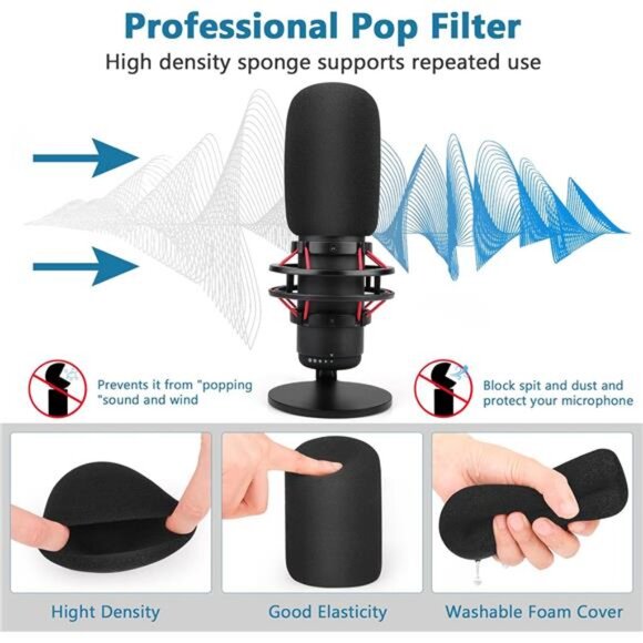 Pop Filter for Hyperx Quadcast s, Mic Foam Cover+Furry Wind Muff Compatible - Picture 3 of 7